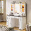 Bureau de coiffeuse avec miroir et lumières, grande coiffeuse de maquillage avec prise de courant