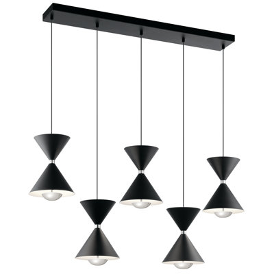 Monford 5 - Light Matte Black/Polished Nickel/Gloss White Inside LED Cluster Pendant