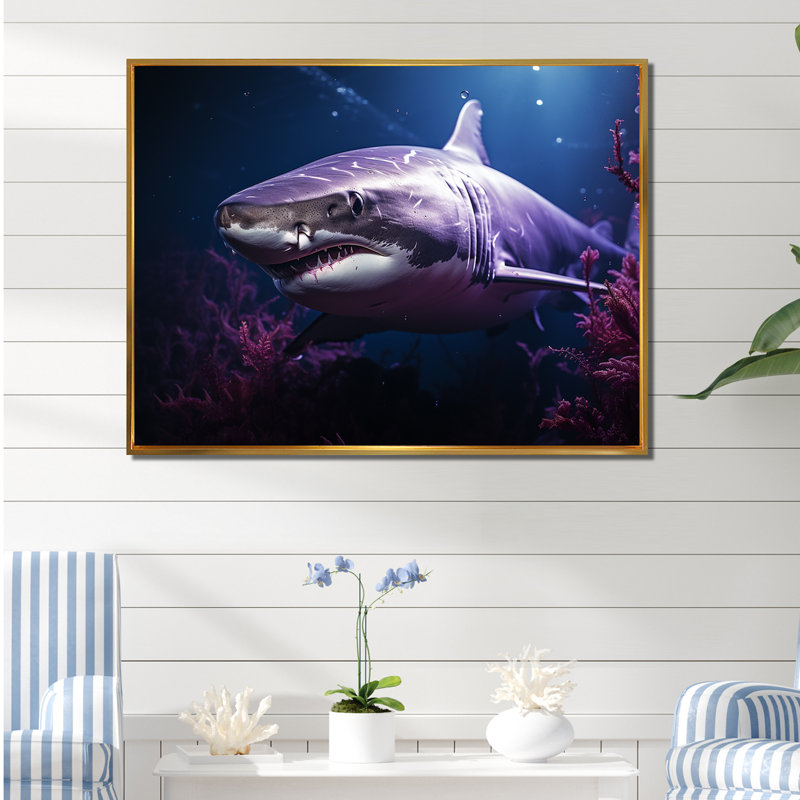 " Oceans Purple Ghost Shark Photography ", 16" H x 32" W x 1" D, Gold Floater Framed