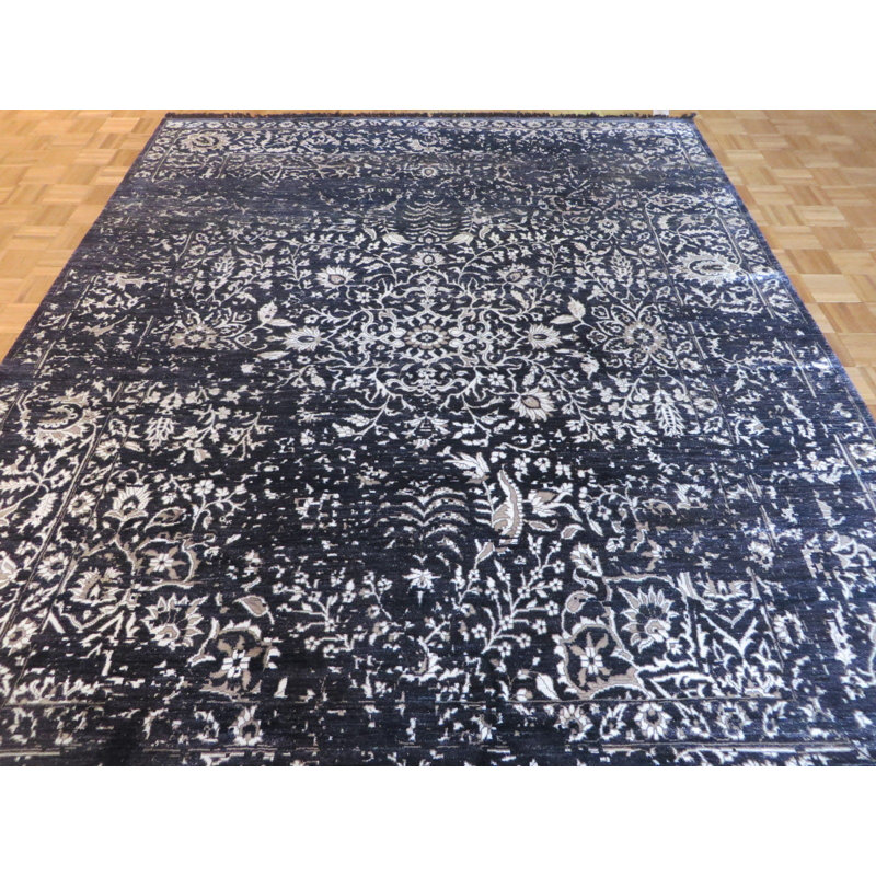 Tapis unique noué à la main 8 pi x 10 pi 1 po bleu Mahmooda