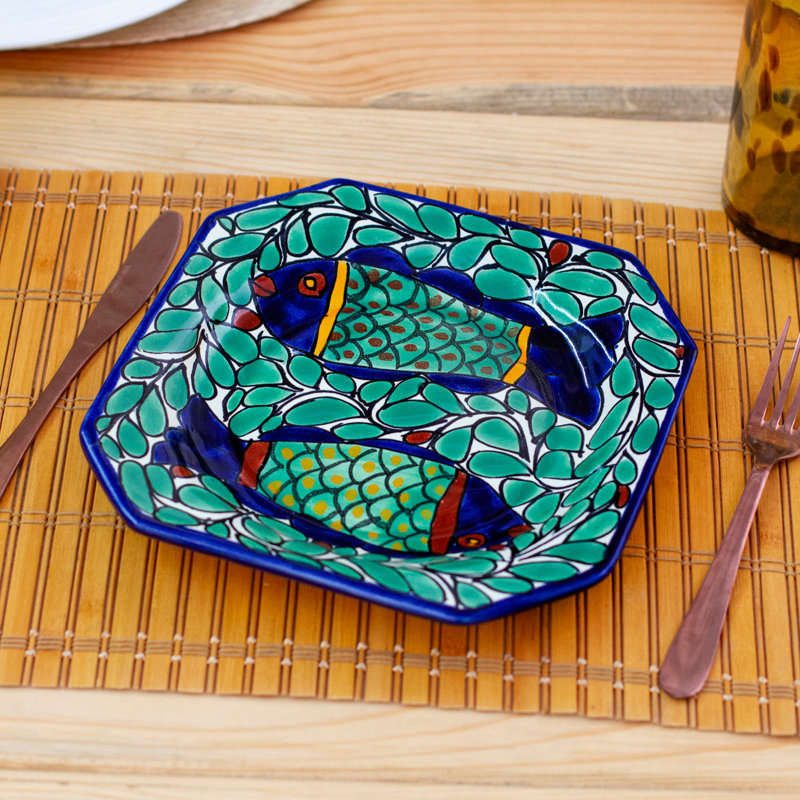 NOVICA Handmade Fish Fiesta Ceramic Platter (Small)