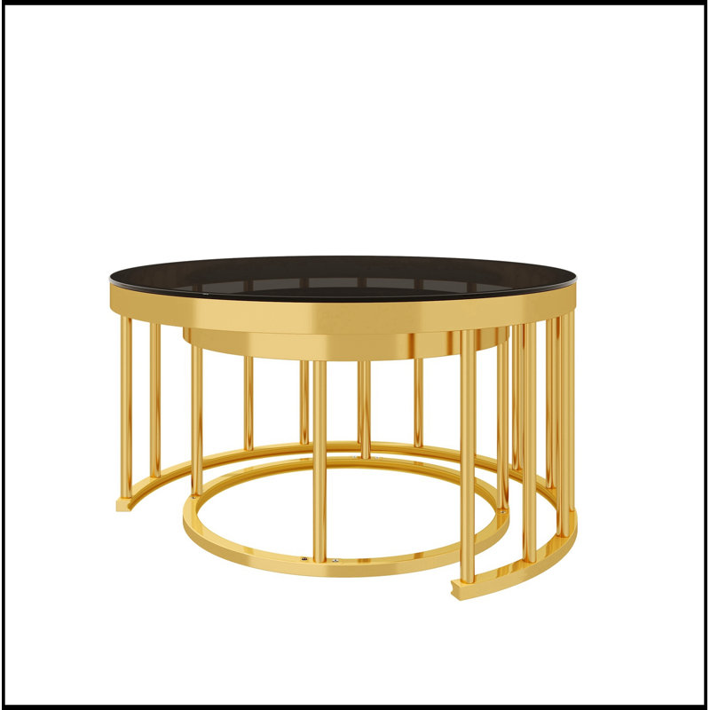 Ensemble de 2 tables basses rondes avec structure en métal, Noir