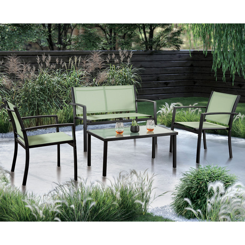 Ensemble de conversation d'extérieur 4 personnes Wajeeha, Vert
