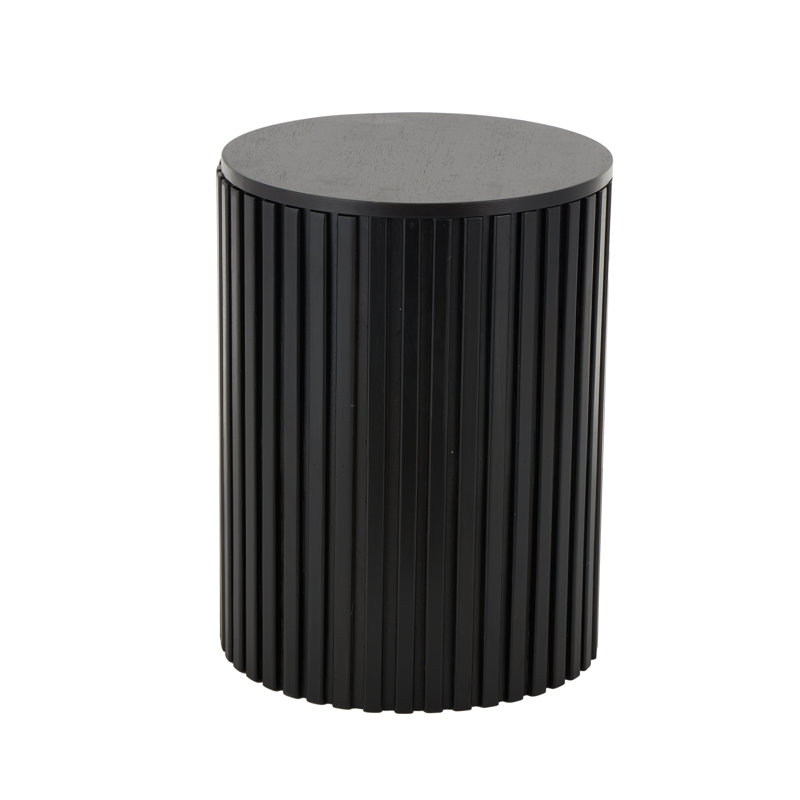 Cole And Grey Wood Handmade Ribbed Side End Accent Table With Slatted Base, Black