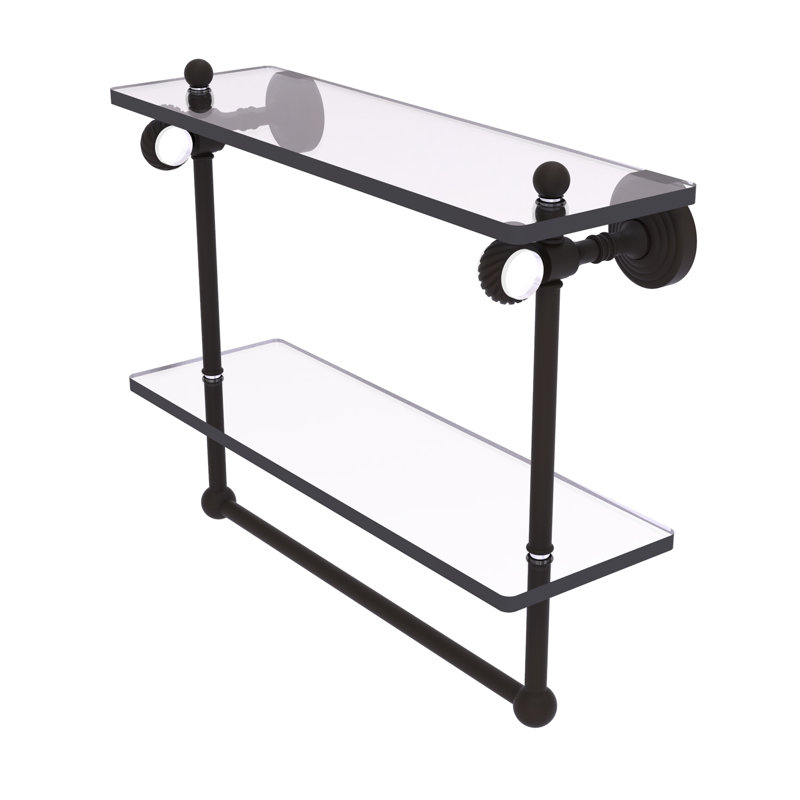 Étagère murale double en verre Jarrell, H 13 po x l 16 po x p 5,12 po, Bronze huilé