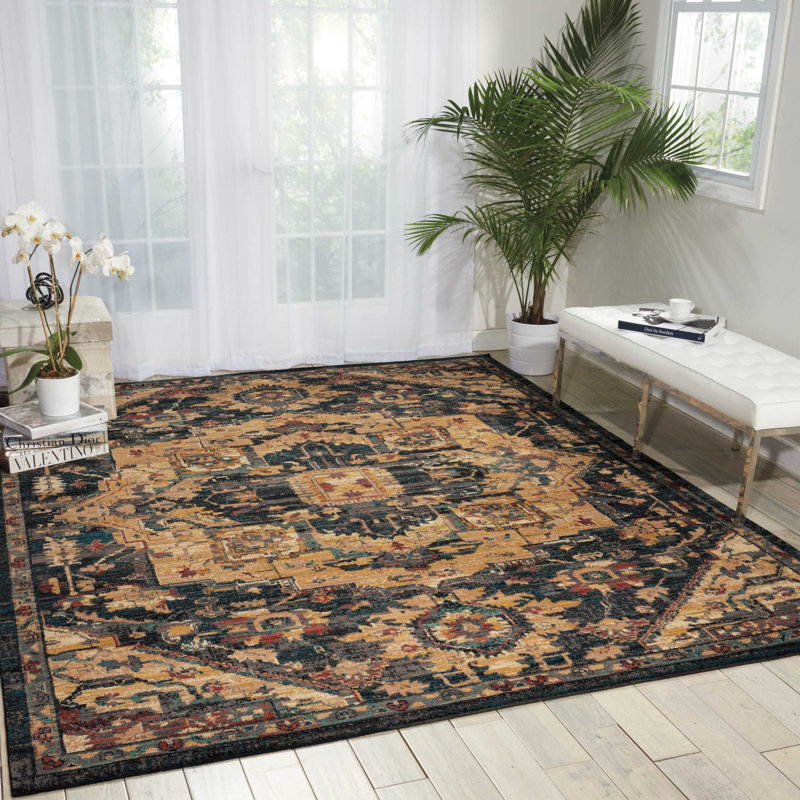 Tapis noir / brun à motif oriental, Rectangle 9 pi 2 po x 12 pi 5 po