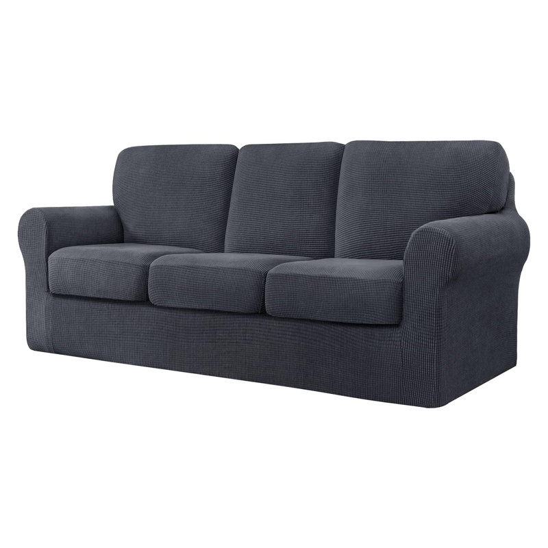 Polyester Box Cushion Sofa Slipcover, Dark Gray Polyester