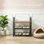 Range-chaussures à 3 niveaux, range-chaussures aspect bois rustique avec structure en métal et tablettes en filet, peu encombrant pour l'entrée, le couloir, la chambre à coucher