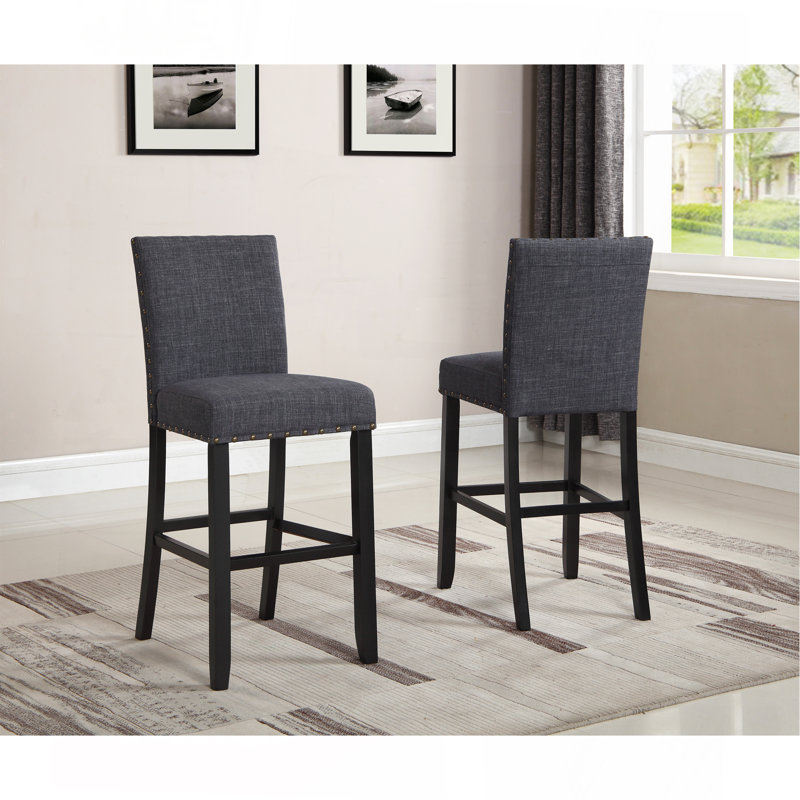 Ensemble de 2 tabourets de bar en tissu avec garniture cloutée Biony, Gris