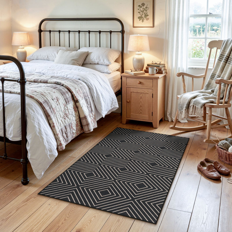 Modern Easy Jute Washable Indoor/Outdoor 3x5 Area Rugs, Black