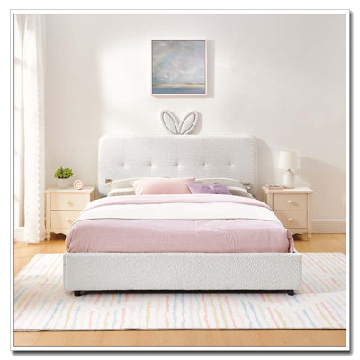 Lit tapissier avec tête de lit surdimensionnée, lumière DEL et 4 tiroirs de rangement