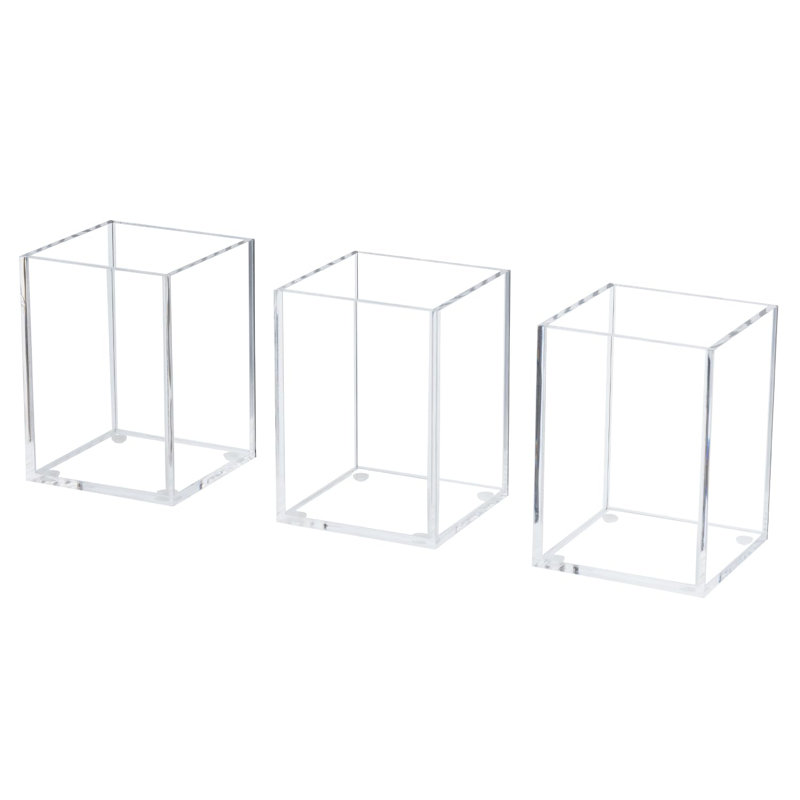3-Piece Acrylic Desktop Pen Holder, Transparent Rectangular Storage Box