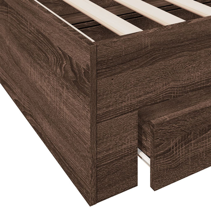 Vidaxl Bed Frame With Drawers Engineered Wood, Brown Oak, Small Single (2'6)