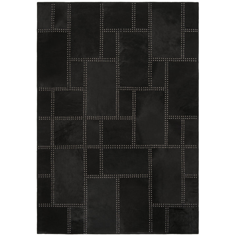 Studio Leather Hand Woven Leather With Felt Geometric Rug