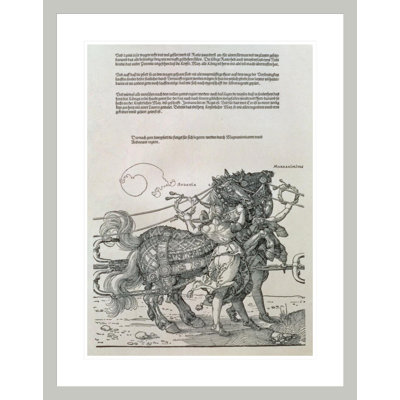 Chariot de triomphe de l'empereur Maximilien Ier d'Allemande (1459-1519): détail des attelages guidés par deux vertus: magnanimité et audace (gravure sur bois) par Albrecht Dürer - Impression Giclée encadrée