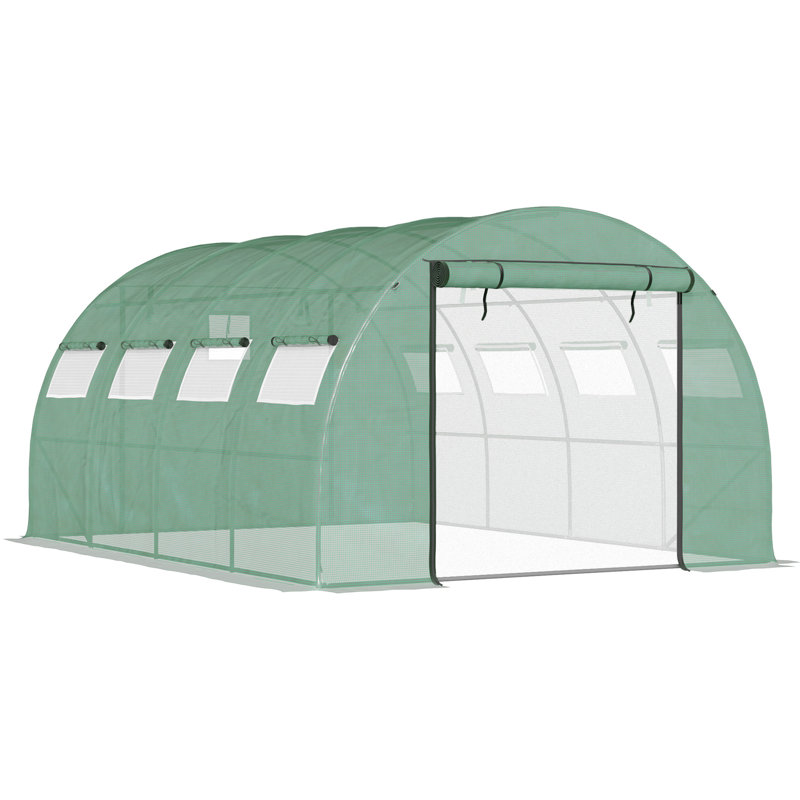 Serre pour plantes 13 pi x 10 pi 6,5 pi, acier galvanisé, 2 portes en filet à fermeture à glissière, 10 fenêtres, environnement régulé, jardinage, bloc,