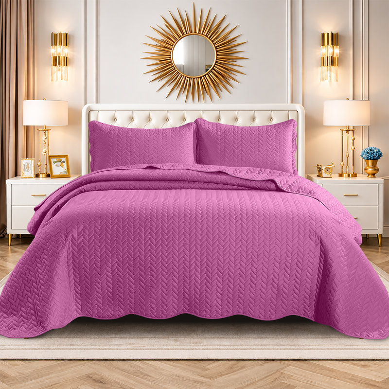 Ensemble très grand de qualité supérieure en microfibre gaufrée avec taies décoratives assorties, Mauve