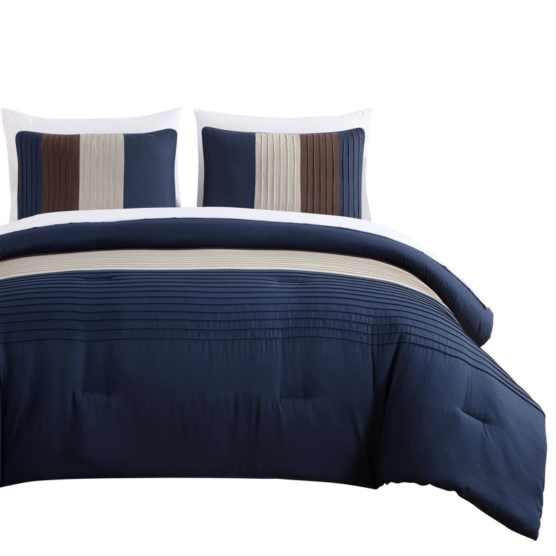 Briar Microfiber Bed in a Bag Comforter Set, California King Comforter + 6 Additional Pieces, Midnight Blue/Brown/Coffee