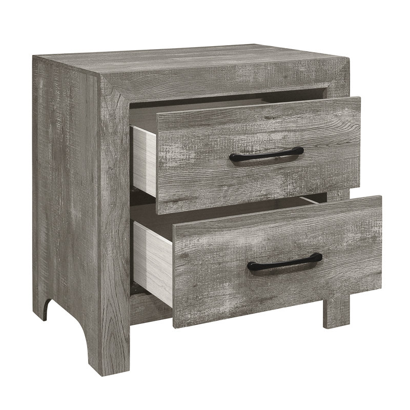Bedroom Nightstand, 2 Drawers With Intriguing Metal Pulls Nightstand In Hue, Enhancements, Gray