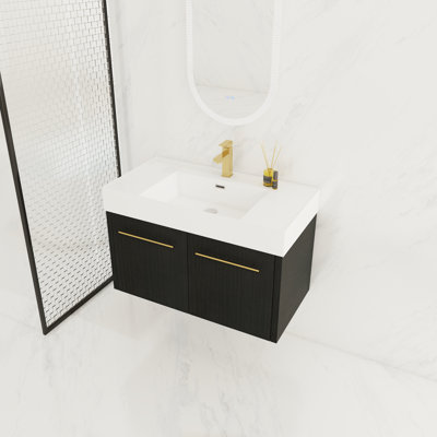 Contemporary Wall-mounted Bathroom Vanity With Thick Edged Resin Basin - Space-saving Design, Kd-package Included