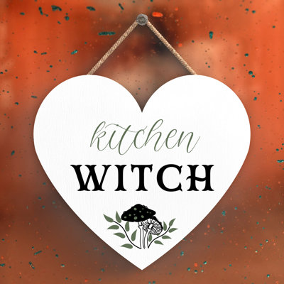 Kitchen Witch Mushrooms Wooden Heart Plaque