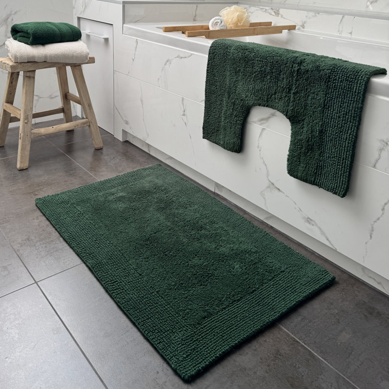 Ruthann Cotton Reversible Bath Mat, Dark Green