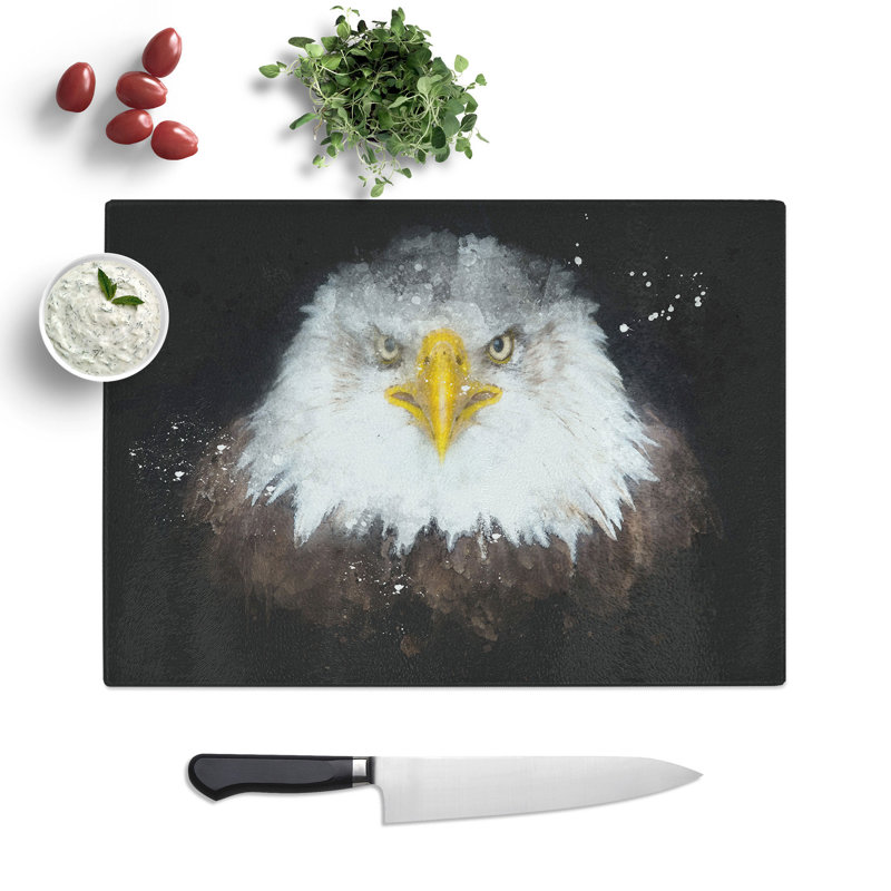 Tempered Glass Bald Eagle Bird Paint Splash Chopping Board, 28.5 cm x 39 cm
