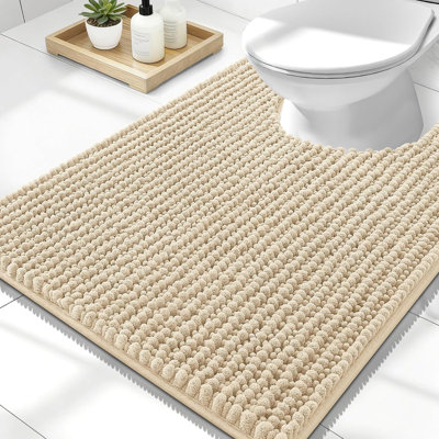 Tapis de bain 61 x 51 cm, tapis de toilette moelleux en forme de U, ultra doux et absorbant, beige
