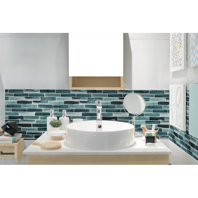 Island Antiqua 1" x 4" Glass Linear Mosaic Wall Tile, Sky