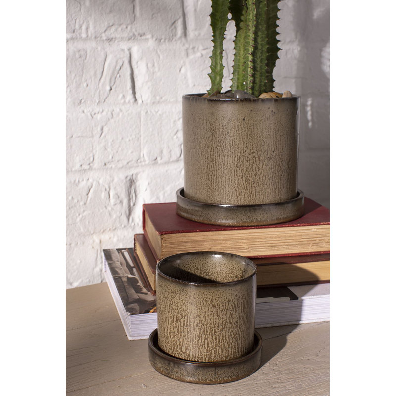 Tyron Ceramic Pot Planter, Brown, 5.5" H x 5" W x 5" D
