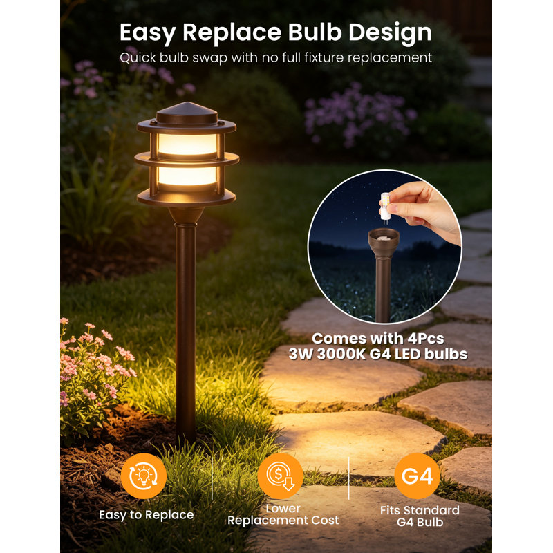 Éclairage de sentier basse tension à 3 niveaux avec ampoule à 4 niveaux, aluminium ORB avec abat-jour en verre givré pour jardin