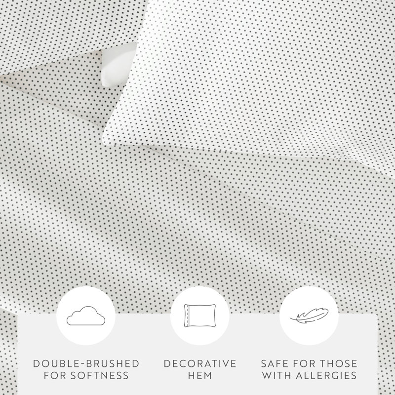 Stippled Dot Pattern Microfiber Sheet Set, Full, Gray