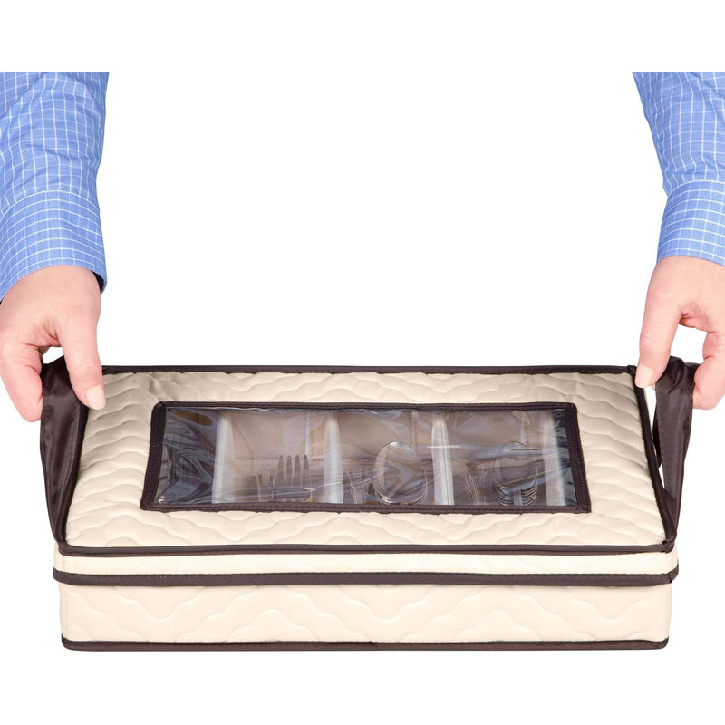 Flatware Storage Case For Cutlery - 5 Compartments, Removable Lid And Carry Handles