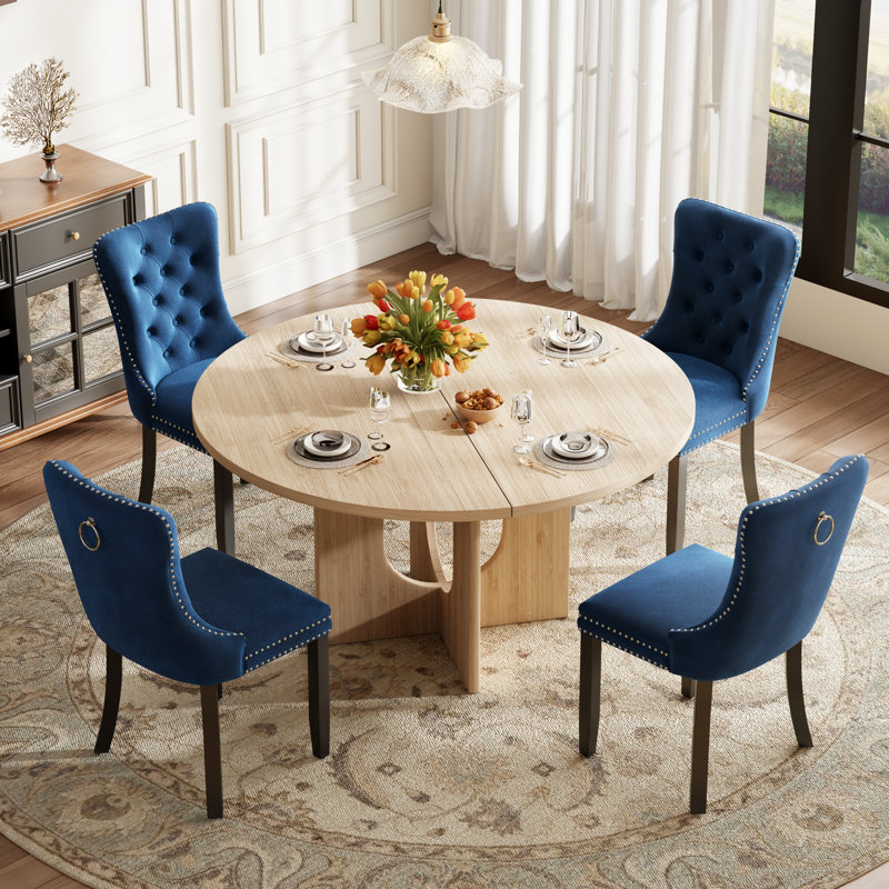 Ensemble de table ronde en bois avec chaises capitonnées, ensemble de table de salle à manger de style Mid-Century Farmhosue