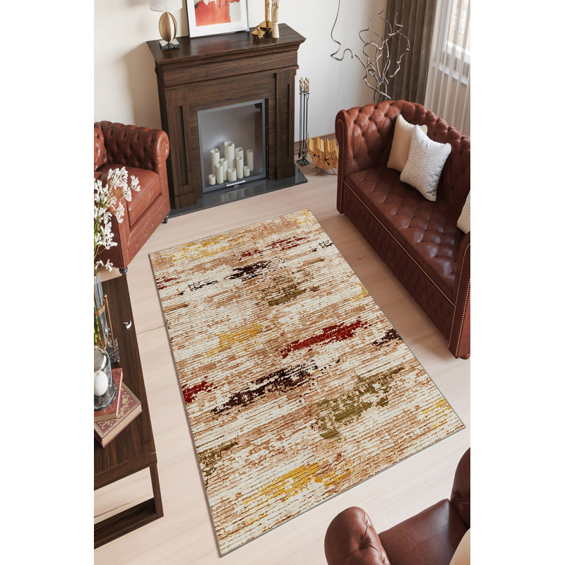 Eco-Friendly Polyester Area Rug, 5.2 x 7.5 ft | Antibacterial, Non-Slip PVC Dot Underside | Machine Washable, Digital Printed Design in Rich Brown | Durable, Soft Pile Height: 0.2 in | Perfect for Living Room & Bedroom