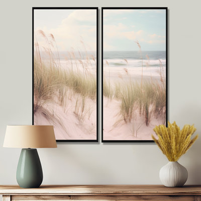 «Ocean Spring Bliss Tender Pastel Beach Grass» - art mural nautique rose