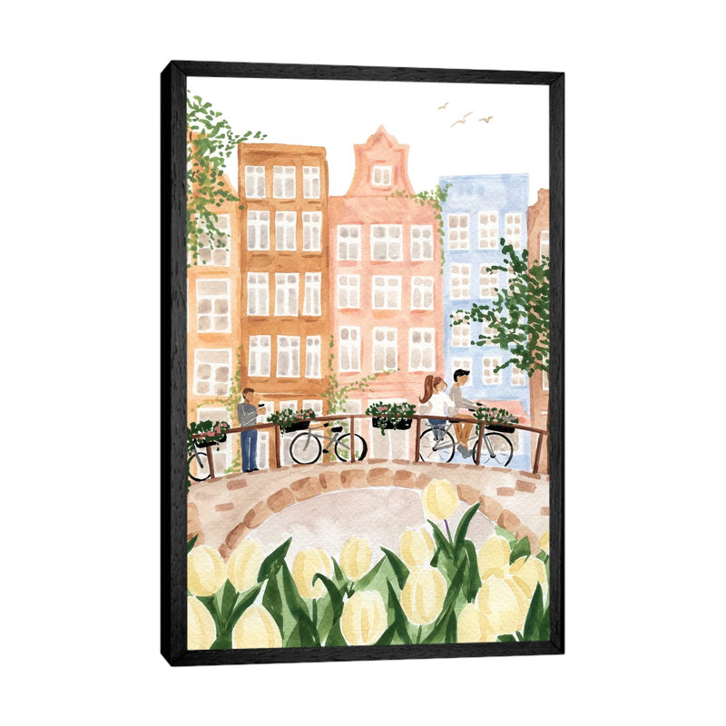Amsterdam In The Spring by Sabina Fenn - Painting on Canvas, Black Floater Framed, 66.04cm H x 45.72cm W x 3.81cm D