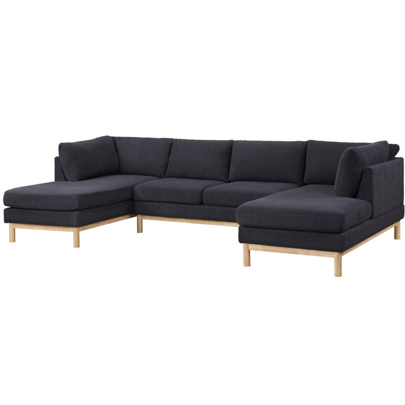 Black U-Shape Sectional With 32.85" Height & Wood Trim Double Chaise Stunning Style
