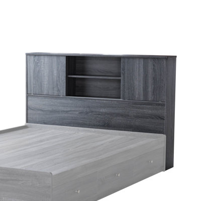 Twin Size Bookcase Headboard Stand Alone Two Sliding Doors Four Shelf Cubbies Spacer And Dust Panel Grey