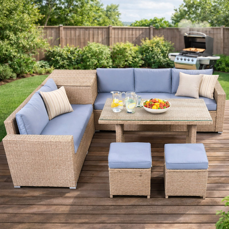 Ensemble repas pour 7 personnes, Bleu, Naturel