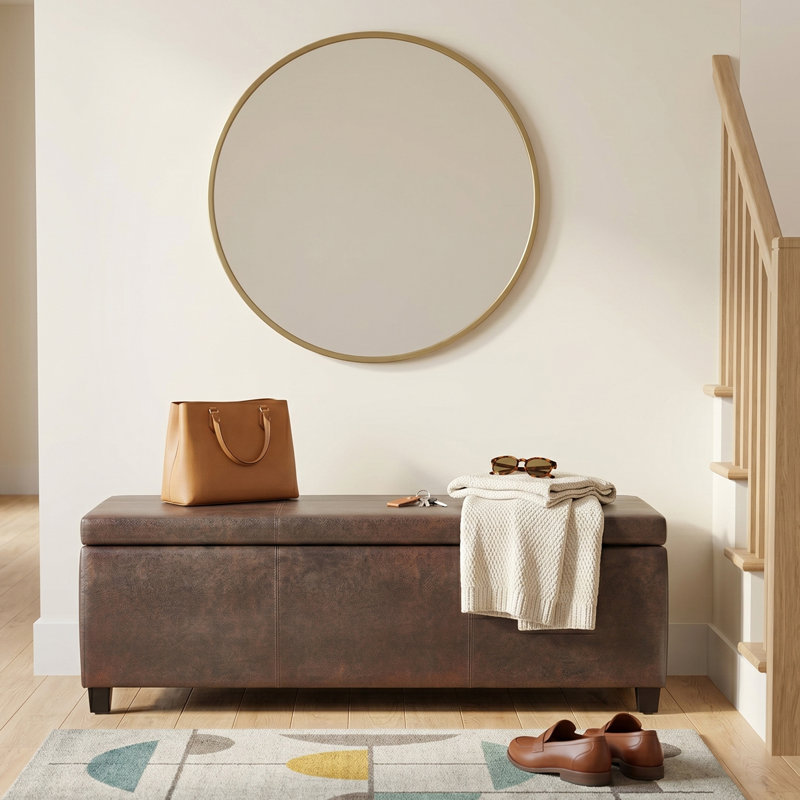 Avalon 48"W Upholstered Contemporary Rectangular Lift-Top Storage Ottoman Bench with High-Density Foam