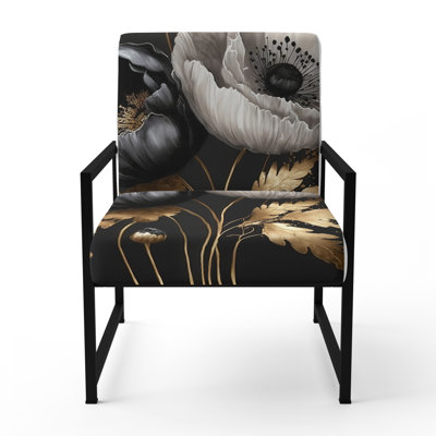 Golden Gothic Floral Bouquet I - Upholstered Farmhouse Arm Chair, Rustic Floral Accent Chair