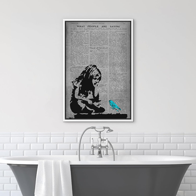Journal Banksy Girl sur toile, H 24 po x l 16 po x P 1,5 po, Cadre flottant blanc