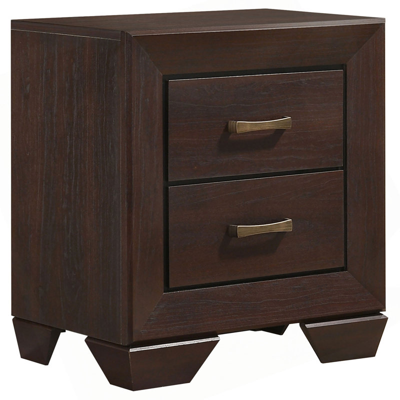 2-Drawer Rectangular Nightstand, Dark Brown
