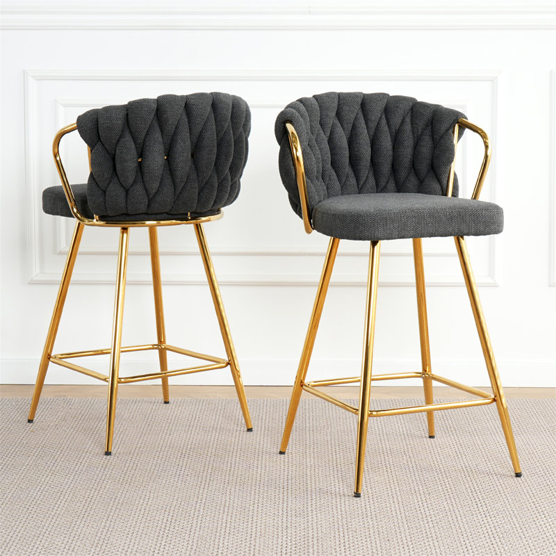 Chaise de bar en lin Mayah, Noir