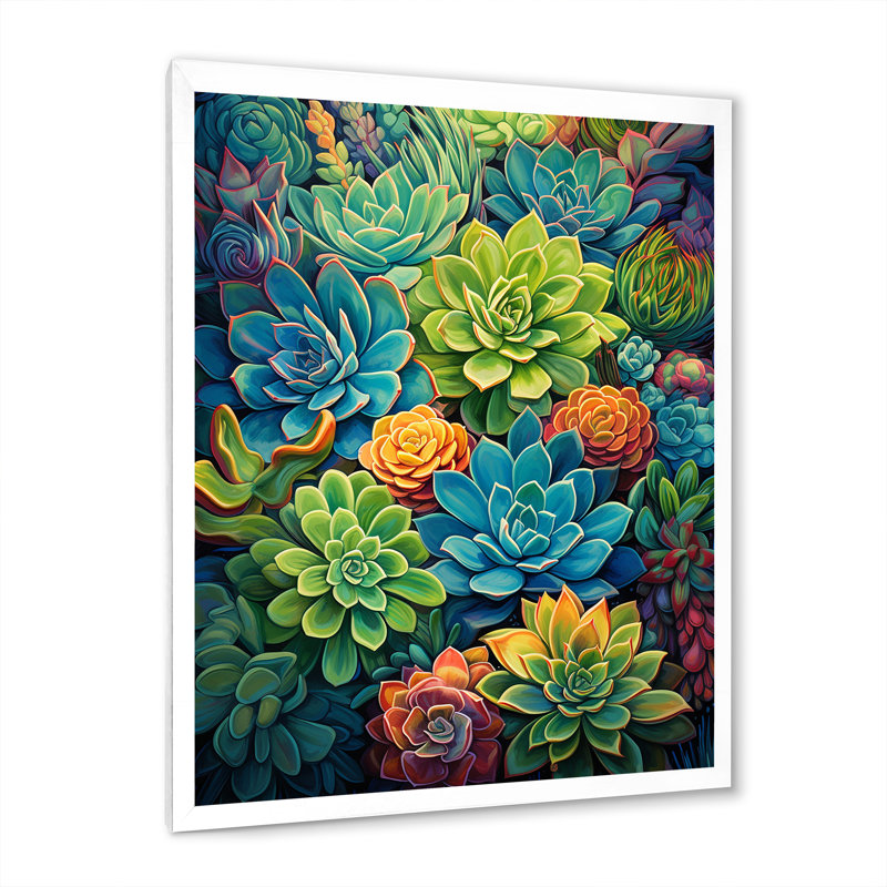 Eugina " Succulent Paradise I ", White Picture Framed, 40" H x 30" W x 1.5" D