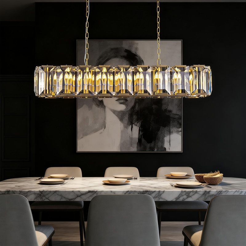 Nashrah 18 - Light Dimmable Kitchen Island Square / Rectangle Chandelier, Gold, 8.8" H x 48.5" W x 12.2" D