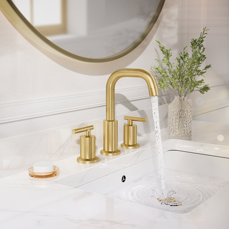 Widespread 2-handle Bathroom Faucet with Drain Assembly, Brushed Gold