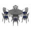 47,24 po Table de salle à manger d'extérieur en fonte d'aluminium noire avec trou pour parasol