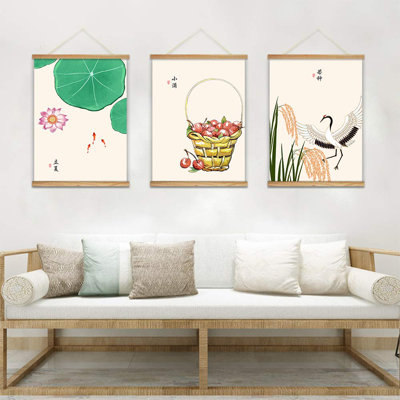 Summer Fall Chinese Style Wall Hanging Poster Wooden Framed Picture Artwork